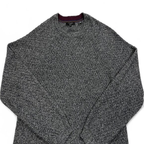 Ted Baker London Size 5 Men's Cable Knit Gray Black Cotton Blend Sweater XL - Picture 3 of 8